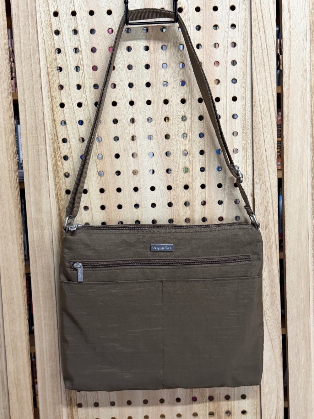 Baggallini Pocket Crossbody Bag Brown Nylon RFID Travel Purse Organizer